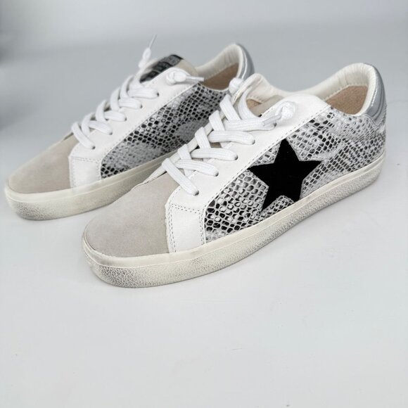 Vintage Havana Shoes - Vintage Havana Womens Silver Snakeskin Sneakers With Black Star Accent, 8